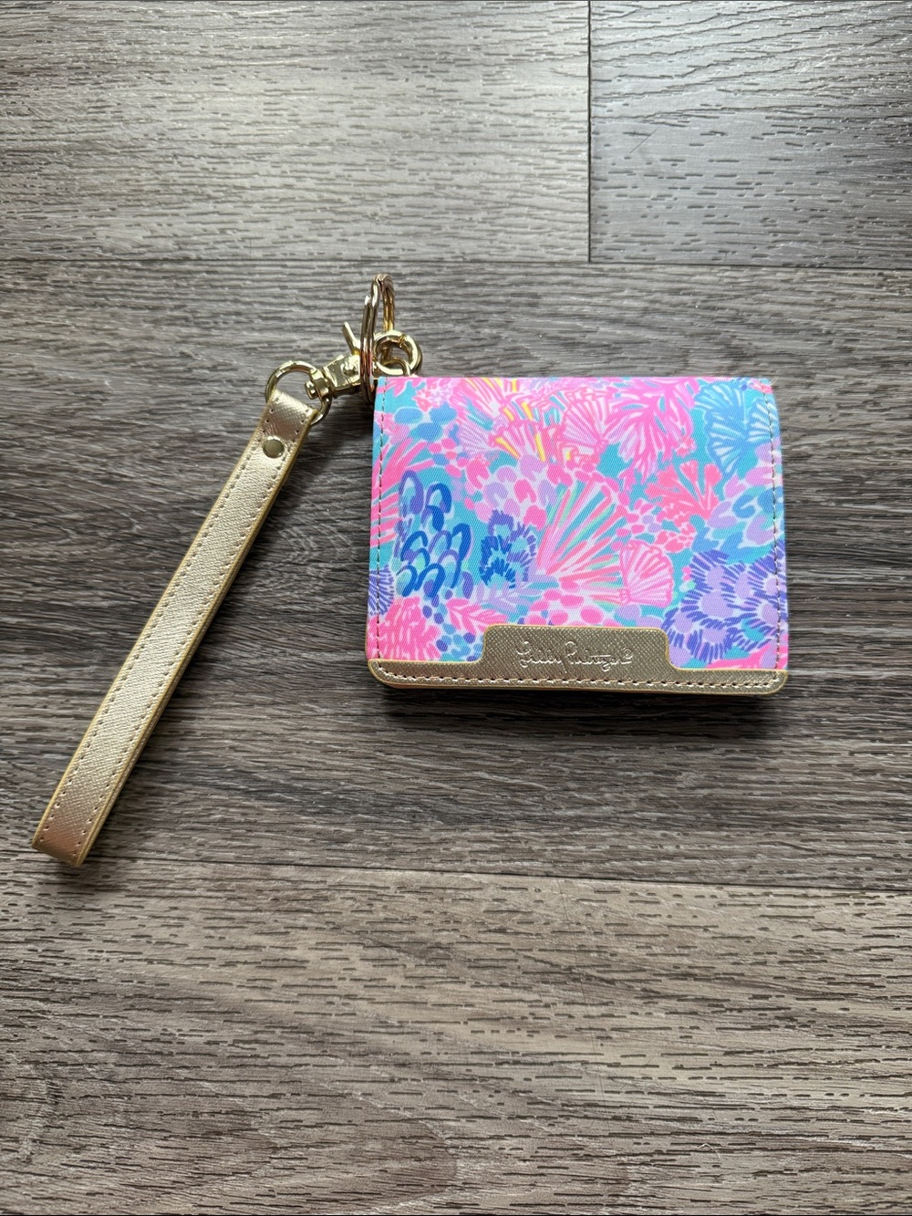 Lilly Pulitzer Pink Blue Purple Floral Wristlet Snap ID Case Splendor in Sand